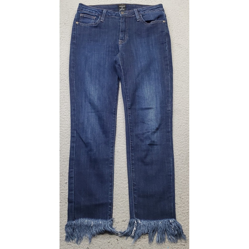 Just Black Jeans Womens 27 Blue Denim Dark Wash Fringed Hem Stretch Streetwear